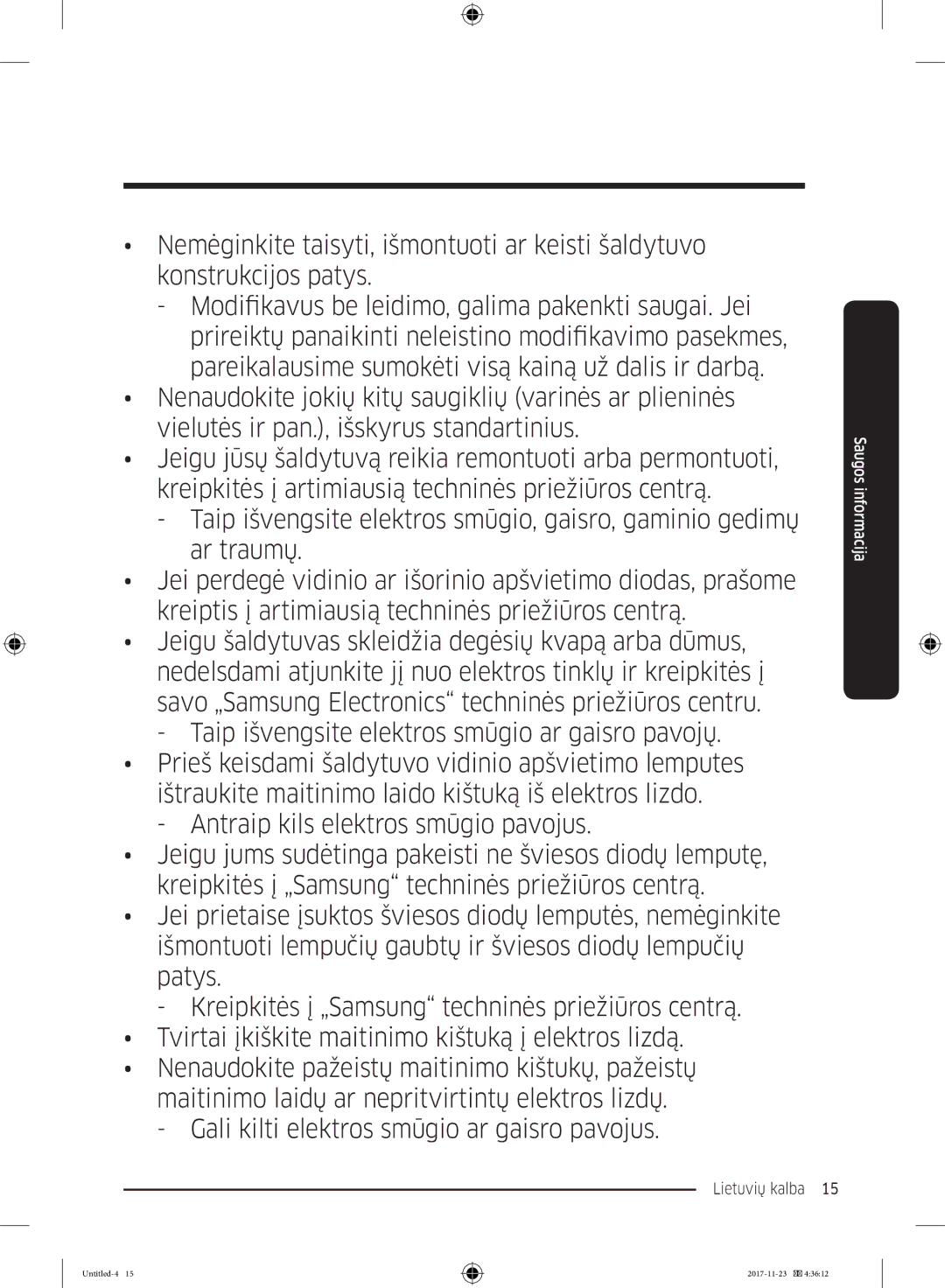 Samsung BRB260076WW/EF, BRB260189WW/EF, BRB260035WW/EF, BRB260030WW/EF, BRB260176WW/EF manual Lietuvių kalba  